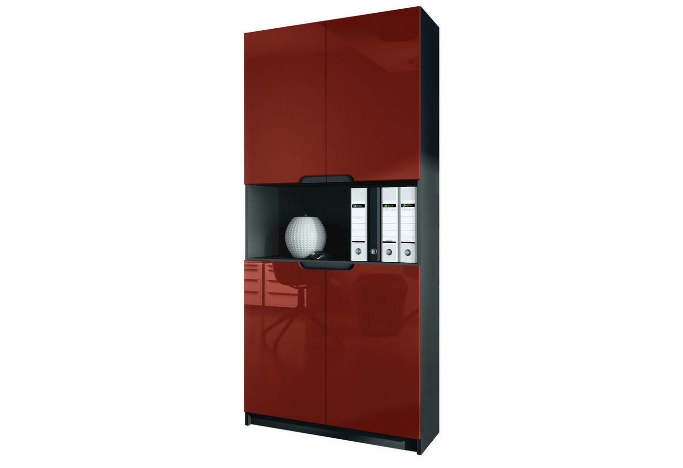 Vladon Aktenschrank Logan (Aktenschrank, mit 5 Fächern und 4 Türen) Schwarz matt/Bordeaux Hochglanz (82 x 184 x 37 cm) von Vladon