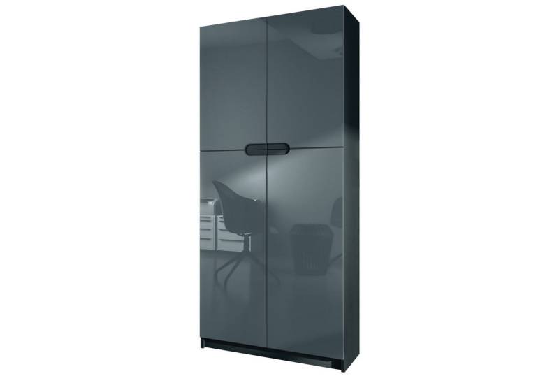 Vladon Aktenschrank Logan (Aktenschrank, mit 5 Fächern und 4 Türen) Schwarz matt/Grau Hochglanz (82 x 185 x 37 cm) von Vladon