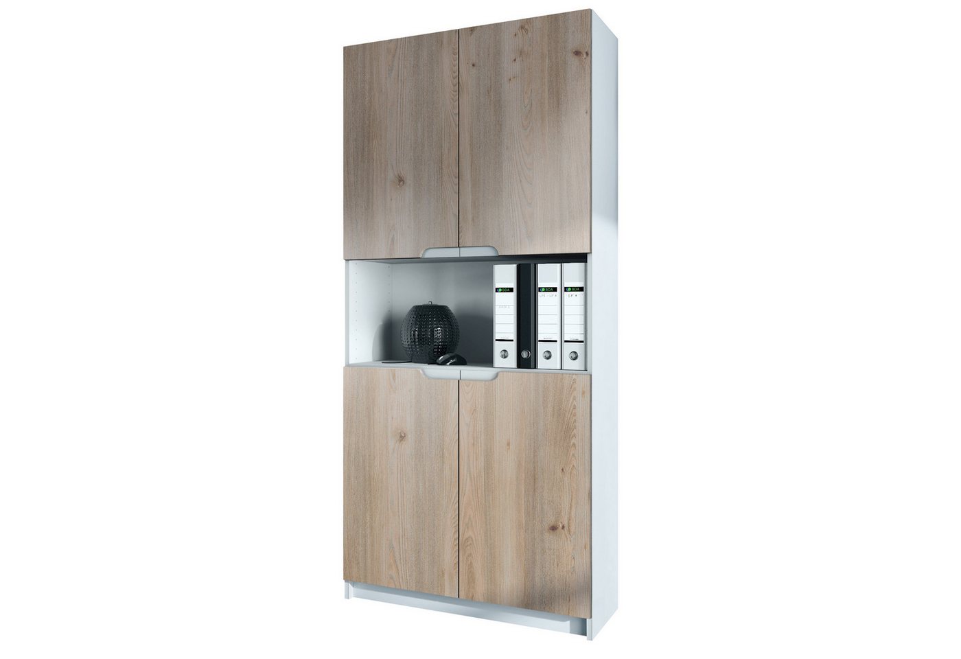 Vladon Aktenschrank Logan (Aktenschrank, mit 5 Fächern und 4 Türen) Weiß matt/Eiche Nordic (82 x 184 x 37 cm) von Vladon