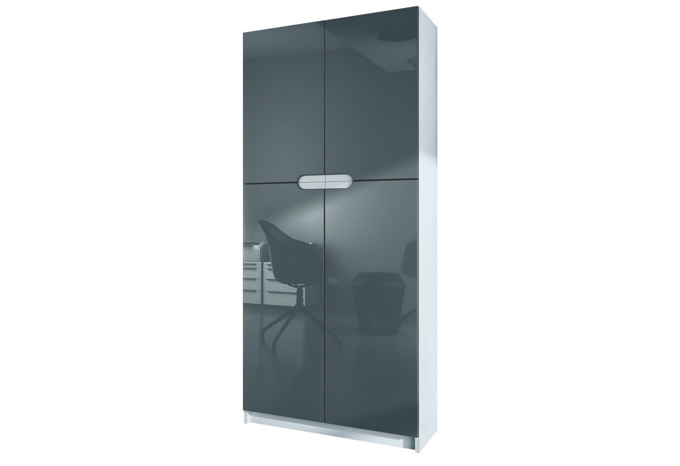 Vladon Aktenschrank Logan (Aktenschrank, mit 5 Fächern und 4 Türen) Weiß matt/Grau Hochglanz (82 x 185 x 37 cm) von Vladon