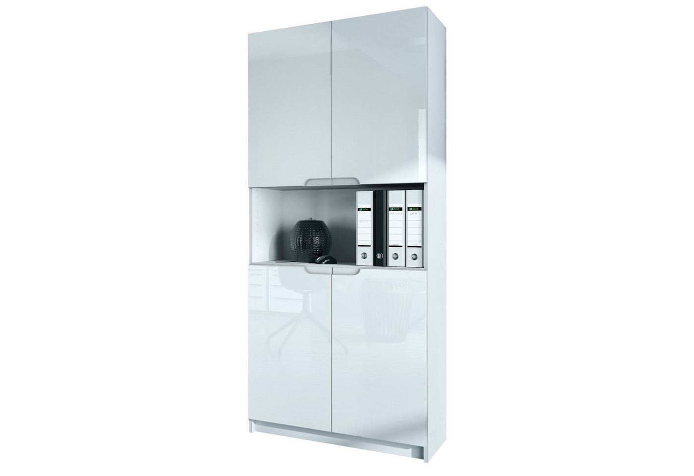 Vladon Aktenschrank Logan V2 (Aktenschrank, mit 5 Fächern und 4 Türen) Weiß matt/Weiß Hochglanz (82 x 185 x 37 cm) von Vladon