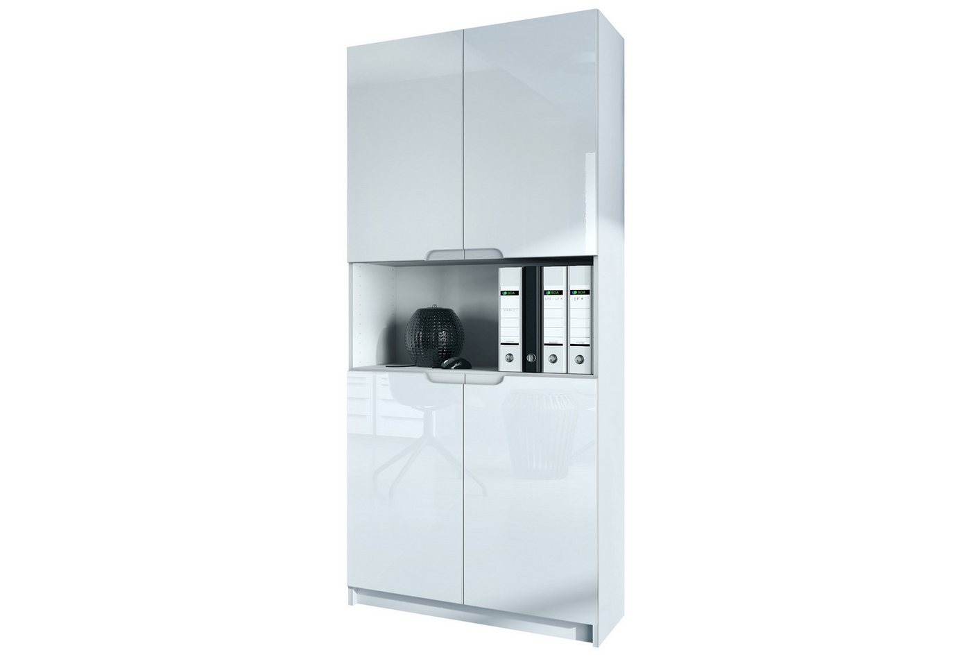 Vladon Aktenschrank Logan (Aktenschrank, mit 5 Fächern und 4 Türen) Weiß matt/Weiß Hochglanz (82 x 184 x 37 cm) von Vladon