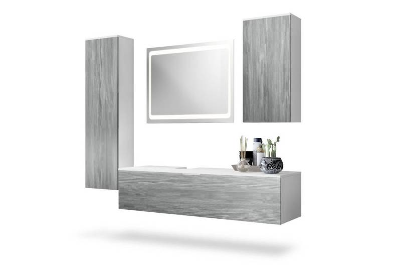 Vladon Badmöbel-Set Beach, (Badezimmer-Set mit 2 Hochschränken, 1 Unterschrank und 1 LED-Spiegel), Korpus Weiß matt/Fronten Avola-Anthrazit (189 x 193 x 51 cm) von Vladon
