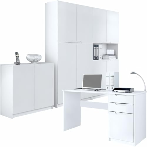 Vladon Büromöbel Arbeitszimmer komplett Set Logan, Made in Germany, Korpus in Weiß matt/Fronten in Weiß matt Vladon Büromöbel Arbeitszimmer komplett Set Logan, Made in Germany, Korpus in Weiß matt/Fronten in Weiß matt von Vladon