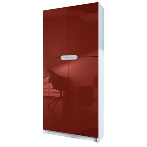 Vladon Büroschrank Logan V1, Made in Germany, Aktenschrank mit 5 Fächern und 4 Türen, Weiß matt/Bordeaux Hochglanz (82 x 185 x 37 cm) von Vladon