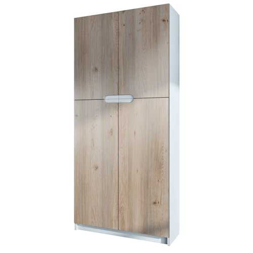 Vladon Büroschrank Logan V1, Made in Germany, Aktenschrank mit 5 Fächern und 4 Türen, Weiß matt/Eiche Nordic (82 x 185 x 37 cm) von Vladon