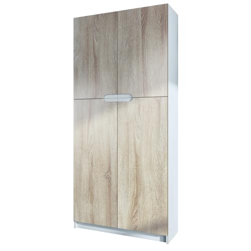 Vladon Büroschrank Logan V1, Made in Germany, Aktenschrank mit 5 Fächern und 4 Türen, Weiß matt/Eiche Sägegrau (82 x 185 x 37 cm) von Vladon