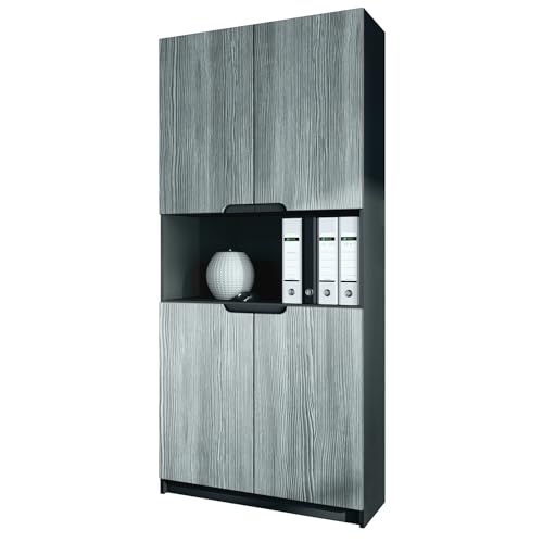 Vladon Büroschrank Logan V2, Made in Germany, Aktenschrank mit 5 Fächern und 4 Türen, Schwarz matt/Avola-Anthrazit (82 x 184 x 37 cm) von Vladon