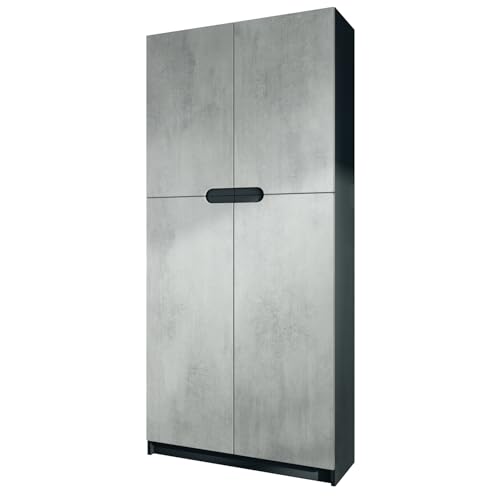 Vladon Büroschrank Logan V1, Made in Germany, Aktenschrank mit 5 Fächern und 4 Türen, Schwarz matt/Beton Oxid-Optik (82 x 185 x 37 cm) von Vladon