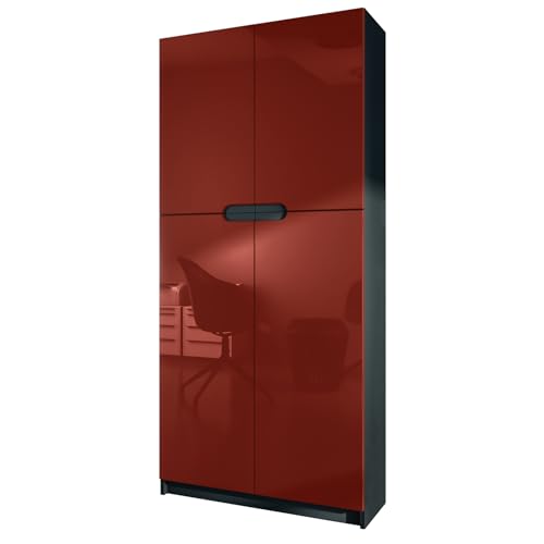 Vladon Büroschrank Logan V1, Made in Germany, Aktenschrank mit 5 Fächern und 4 Türen, Schwarz matt/Bordeaux Hochglanz (82 x 185 x 37 cm) von Vladon