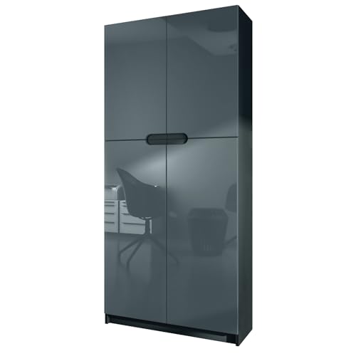 Vladon Büroschrank Logan V1, Made in Germany, Aktenschrank mit 5 Fächern und 4 Türen, Schwarz matt/Grau Hochglanz (82 x 185 x 37 cm) von Vladon