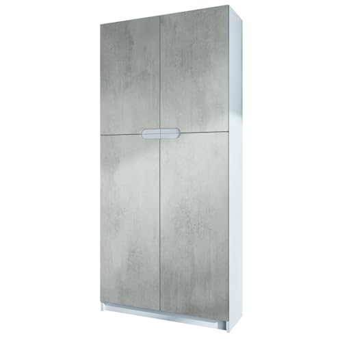 Vladon Büroschrank Logan V1, Made in Germany, Aktenschrank mit 5 Fächern und 4 Türen, Weiß matt/Beton Oxid-Optik (82 x 185 x 37 cm) von Vladon