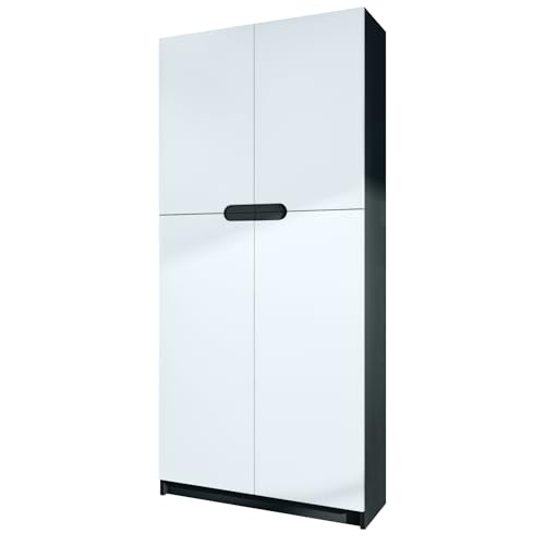 Vladon Büroschrank Logan V1, Made in Germany, Aktenschrank mit 5 Fächern und 4 Türen, Schwarz matt/Weiß matt (82 x 185 x 37 cm) von Vladon