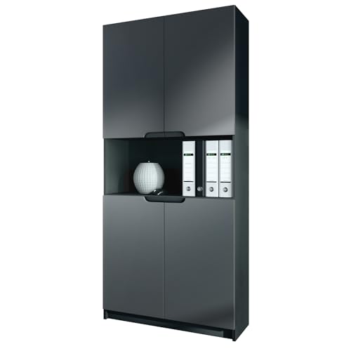 Vladon Büroschrank Logan V2, Made in Germany, Aktenschrank mit 5 Fächern und 4 Türen, Schwarz matt/Graphit Seidenmatt (82 x 184 x 37 cm) von Vladon