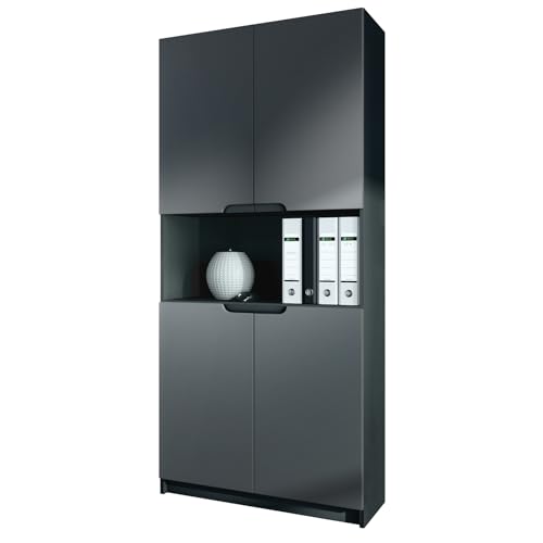 Vladon Büroschrank Logan V2, Made in Germany, Aktenschrank mit 5 Fächern und 4 Türen, Schwarz matt/Graphit seidenmatt (82 x 184 x 37 cm) von Vladon