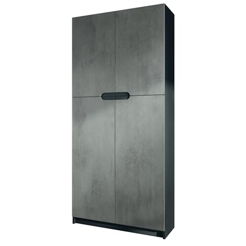 Vladon Büroschrank Logan V1, Made in Germany, Aktenschrank mit 5 Fächern und 4 Türen, Schwarz matt/Beton Dunkel Optik (82 x 185 x 37 cm) von Vladon