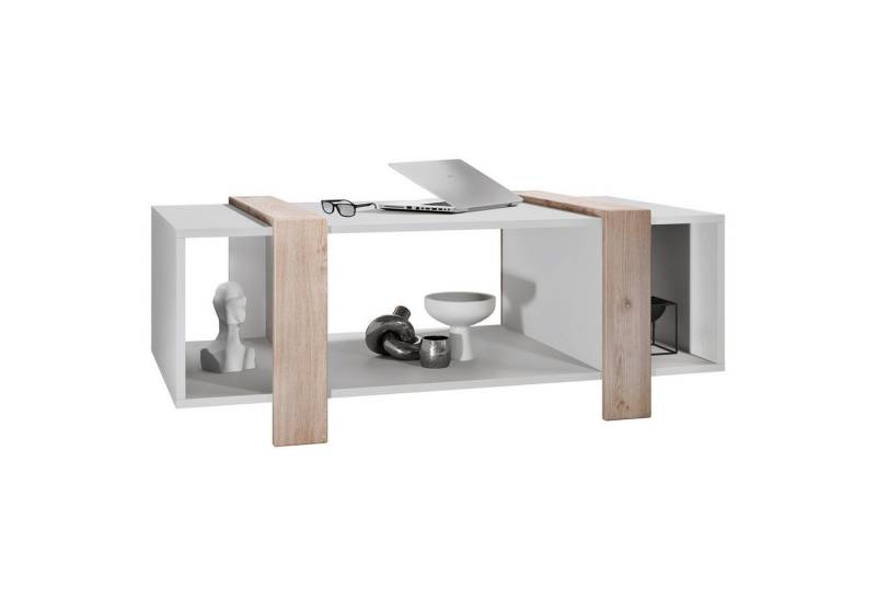 Vladon Couchtisch Ida (Wohnzimmertisch, mit drei Fächern), Weiß matt/Eiche Nordic (110,5 x 42 x 56,5 cm) von Vladon