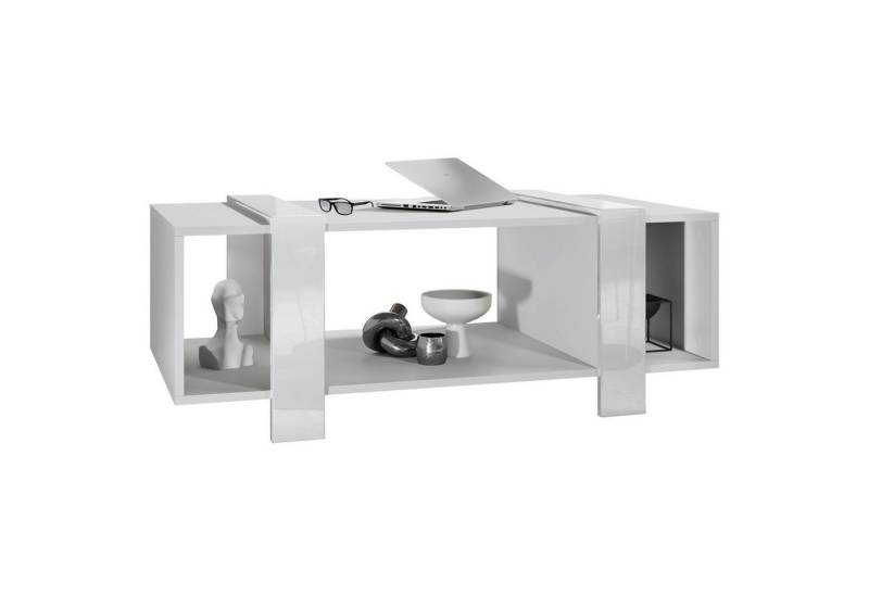 Vladon Couchtisch Ida (Wohnzimmertisch, mit drei Fächern), Weiß matt/Weiß Hochglanz (110,5 x 42 x 56,5 cm) von Vladon