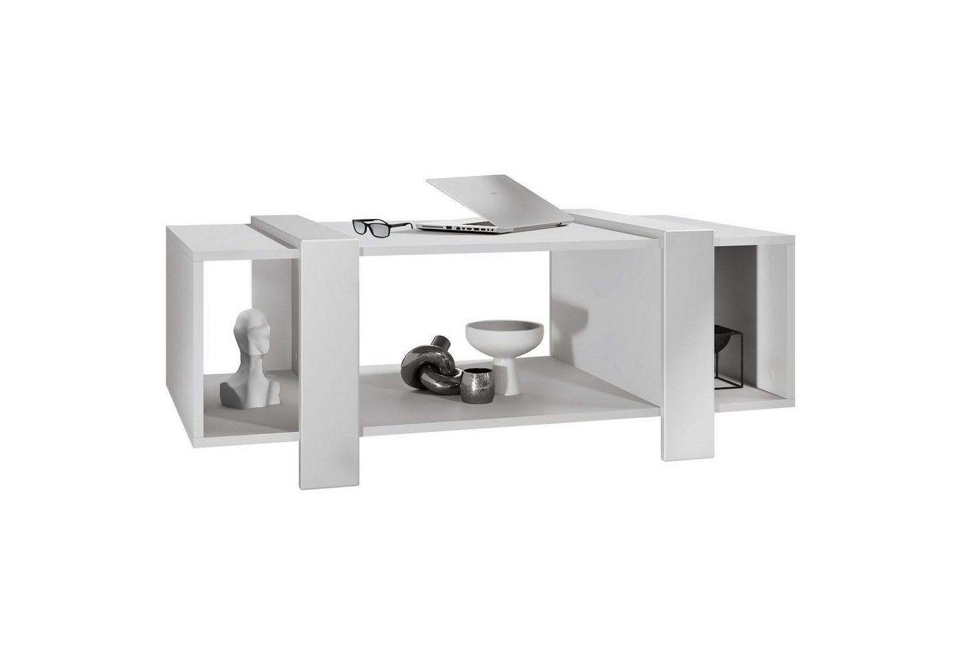 Vladon Couchtisch Ida (Wohnzimmertisch, mit drei Fächern), Weiß matt (110,5 x 42 x 56,5 cm) von Vladon