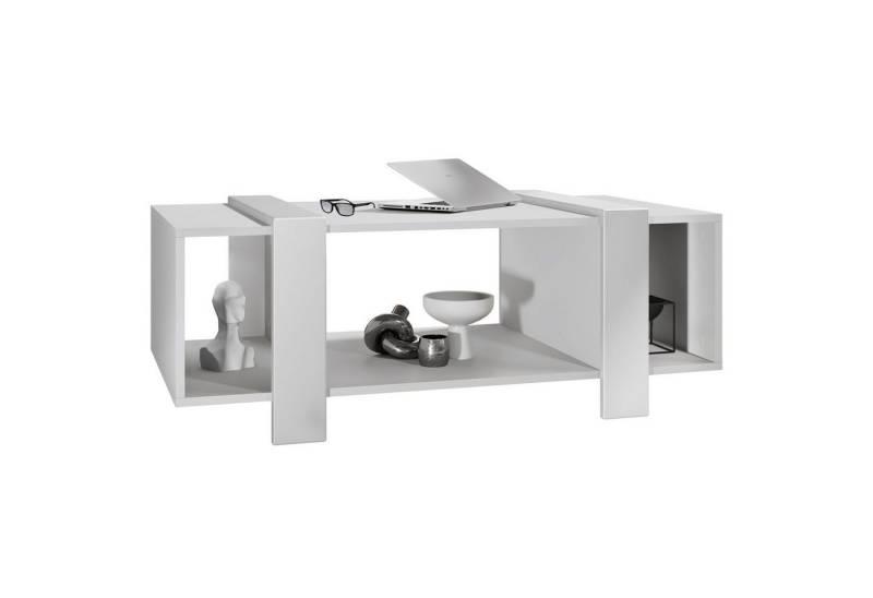 Vladon Couchtisch Ida (Wohnzimmertisch, mit drei Fächern), Weiß matt (110,5 x 42 x 56,5 cm) von Vladon