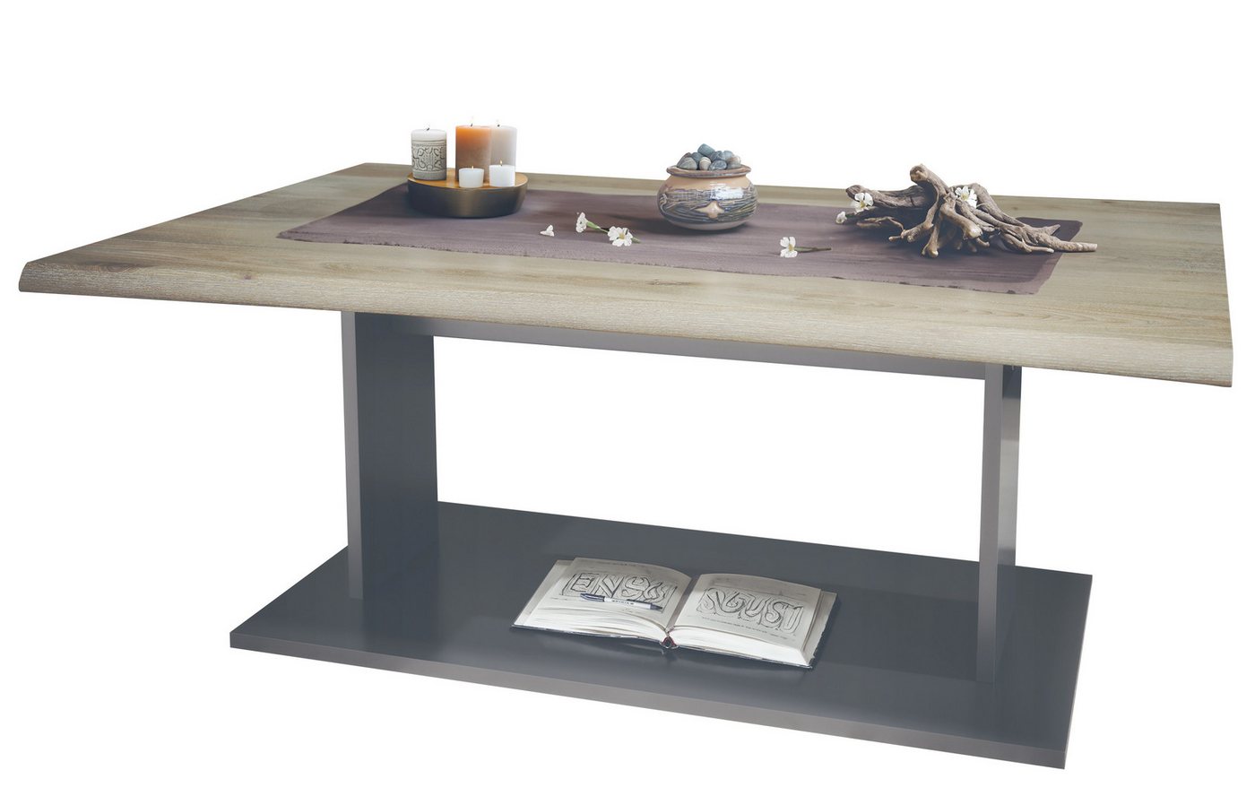 Vladon Couchtisch Melo (Wohnzimmertisch, mit Ablageboden), Anthrazit/Eiche Nordic (102 x 40 x 67,5) von Vladon