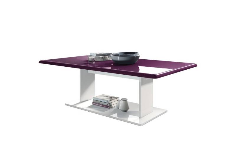 Vladon Couchtisch Mono (Wohnzimmertisch, mit Ablageboden), Weiß matt/Brombeer Hochglanz (120 x 40 x 70) von Vladon