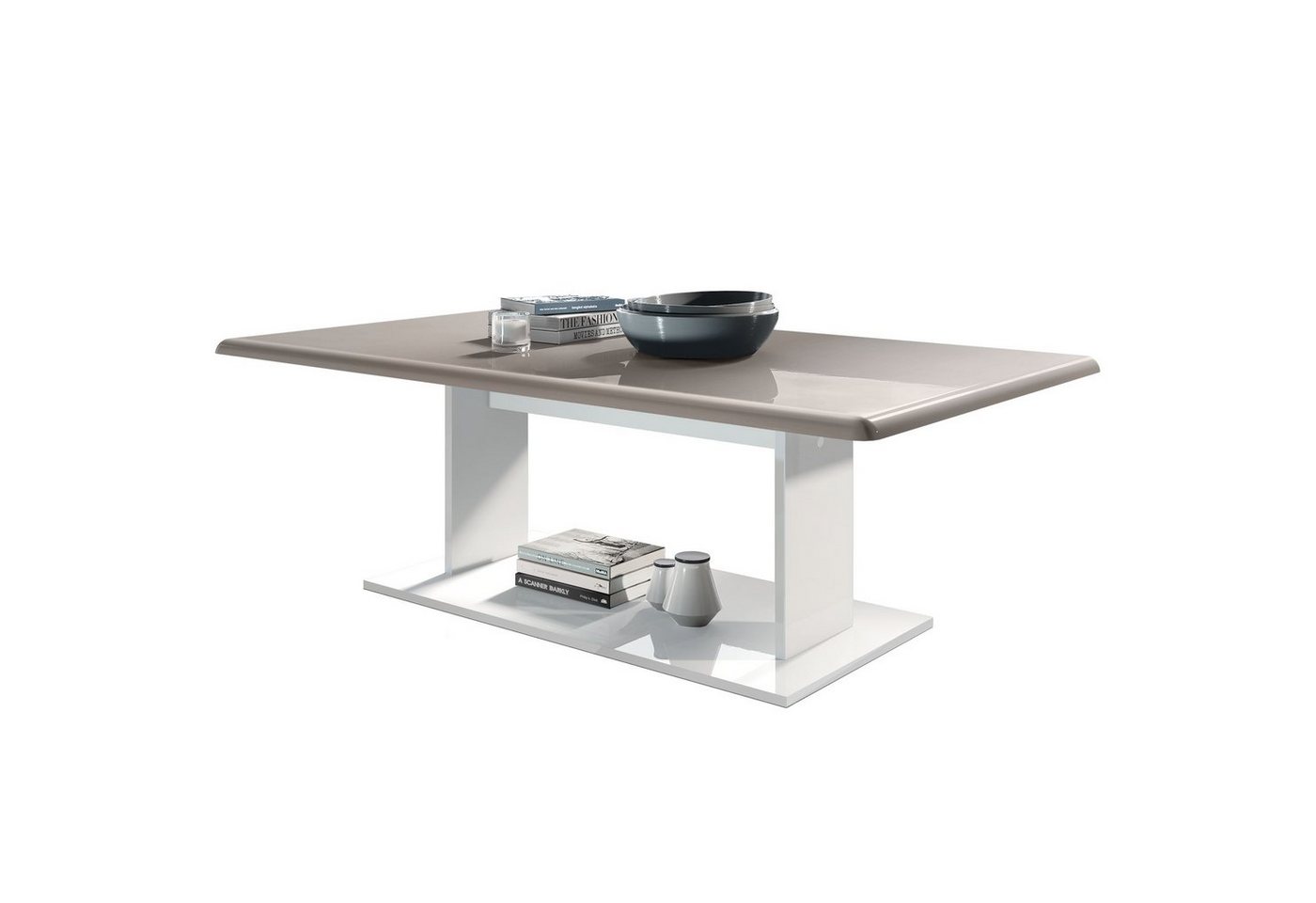 Vladon Couchtisch Mono (Wohnzimmertisch, mit Ablageboden), Weiß matt/Sandgrau Hochglanz (120 x 40 x 70) von Vladon