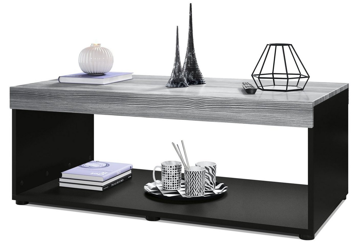 Vladon Couchtisch Pure (Wohnzimmertisch, in Kastenform), Schwarz matt/Avola-Anthrazit (104 x 40,5 x 58 cm) von Vladon