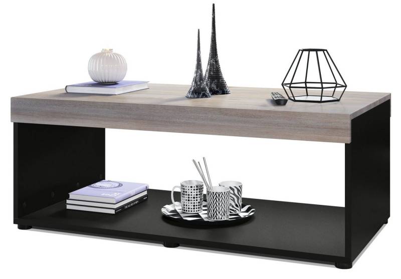 Vladon Couchtisch Pure (Wohnzimmertisch, in Kastenform), Schwarz matt/Eiche Nordic (104 x 40,5 x 58 cm) von Vladon