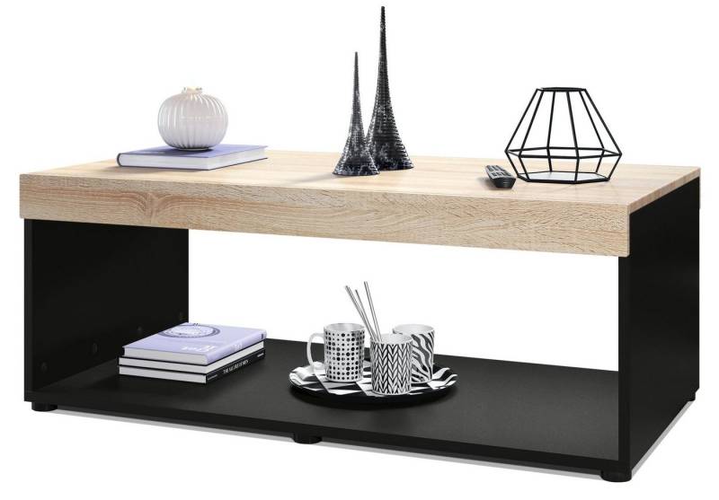 Vladon Couchtisch Pure (Wohnzimmertisch, in Kastenform), Schwarz matt/Eiche sägerau (104 x 40,5 x 58 cm) von Vladon