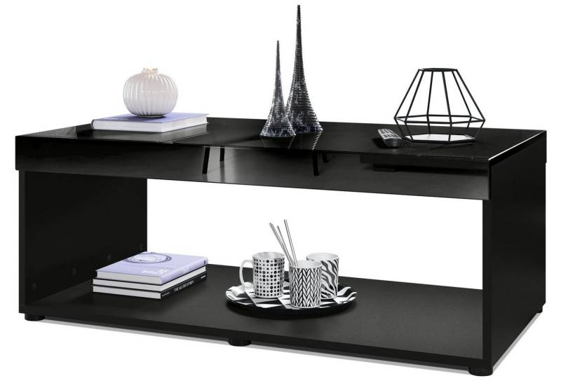 Vladon Couchtisch Pure (Wohnzimmertisch, in Kastenform), Schwarz matt/Schwarz Hochglanz (104 x 40,5 x 58 cm) von Vladon