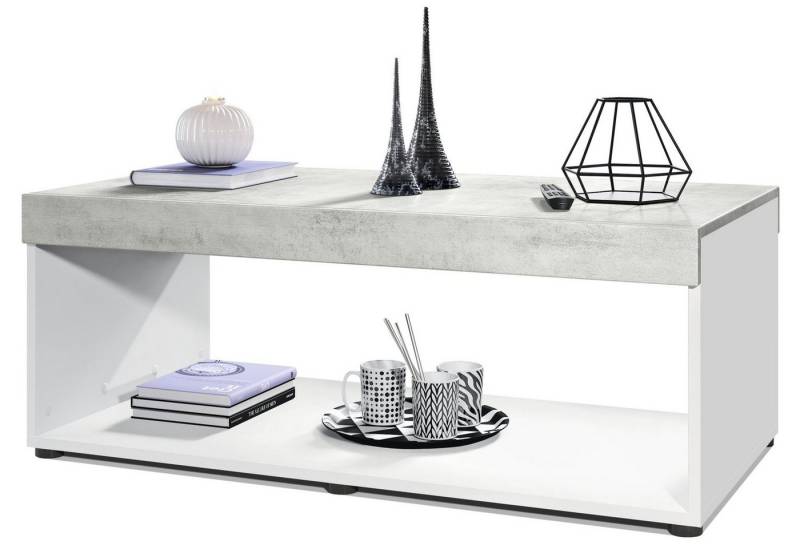 Vladon Couchtisch Pure (Wohnzimmertisch, in Kastenform), Weiß matt/Beton Oxid Optik (104 x 40,5 x 58 cm) von Vladon