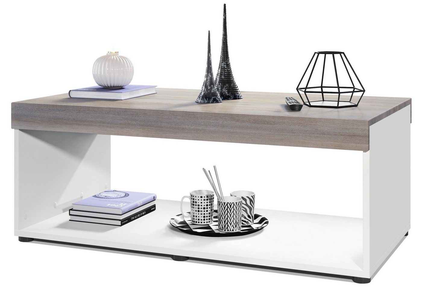 Vladon Couchtisch Pure (Wohnzimmertisch, in Kastenform), Weiß matt/Eiche Nordic (104 x 40,5 x 58 cm) von Vladon