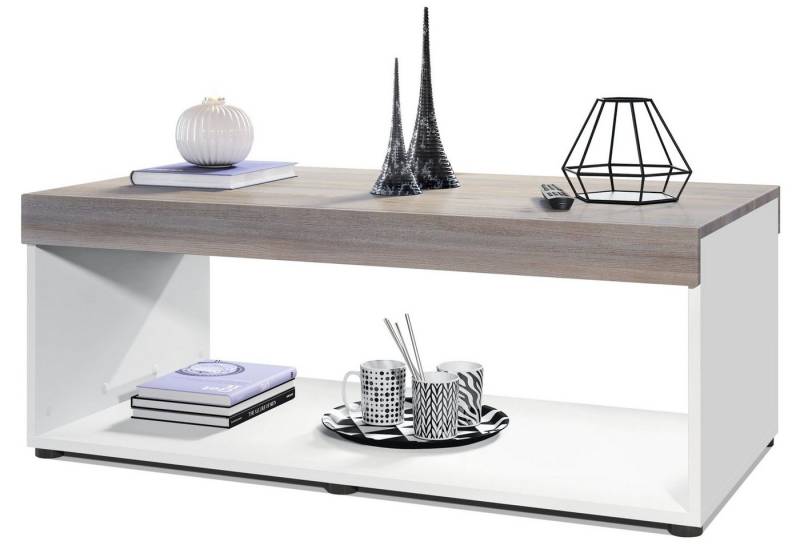 Vladon Couchtisch Pure (Wohnzimmertisch, in Kastenform), Weiß matt/Eiche Nordic (104 x 40,5 x 58 cm) von Vladon