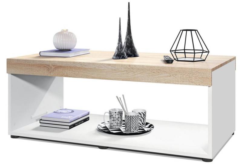 Vladon Couchtisch Pure (Wohnzimmertisch, in Kastenform), Weiß matt/Eiche sägerau (104 x 40,5 x 58 cm) von Vladon