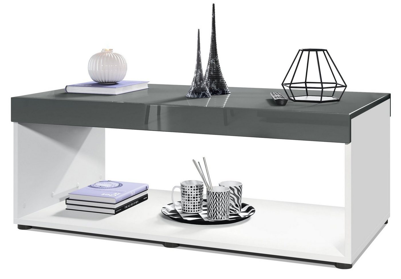 Vladon Couchtisch Pure (Wohnzimmertisch, in Kastenform), Weiß matt/Grau Hochglanz (104 x 40,5 x 58 cm) von Vladon