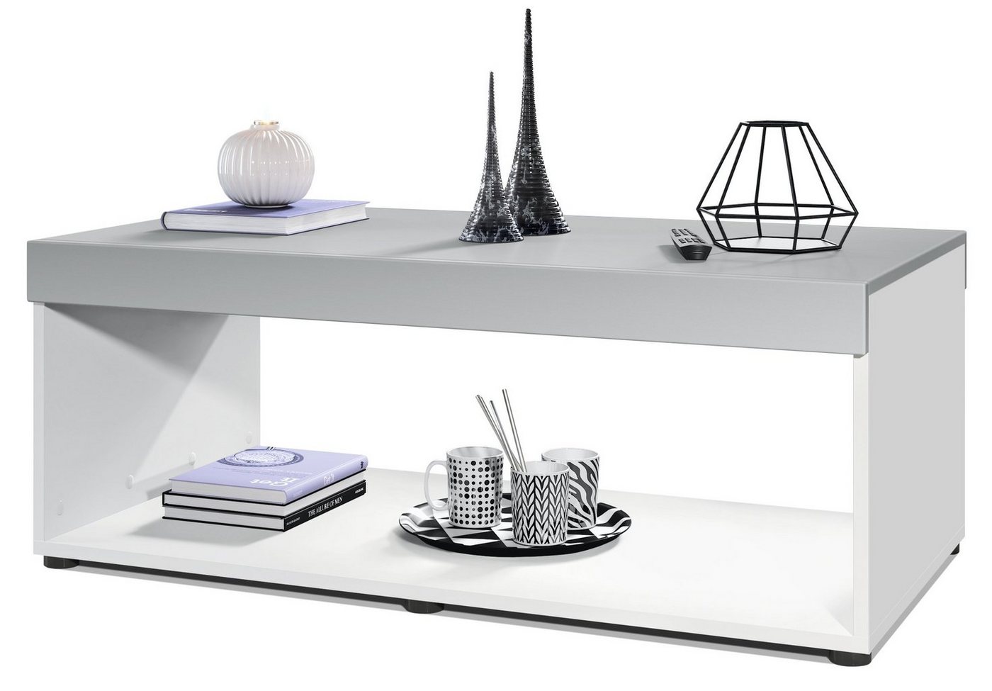 Vladon Couchtisch Pure (Wohnzimmertisch, in Kastenform), Weiß matt/Hellgrau seidenmatt (104 x 40,5 x 58 cm) von Vladon