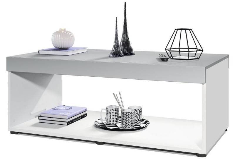 Vladon Couchtisch Pure (Wohnzimmertisch, in Kastenform), Weiß matt/Hellgrau seidenmatt (104 x 40,5 x 58 cm) von Vladon