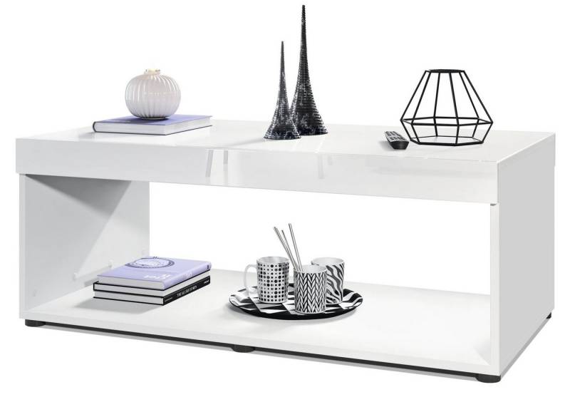 Vladon Couchtisch Pure (Wohnzimmertisch, in Kastenform), Weiß matt/Weiß Hochglanz (104 x 40,5 x 58 cm) von Vladon