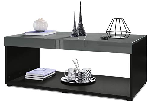 Vladon Couchtisch Pure, Made in Germany, Wohnzimmertisch in Kastenform, Schwarz matt/Grau Hochglanz (104 x 40,5 x 58 cm) von Vladon