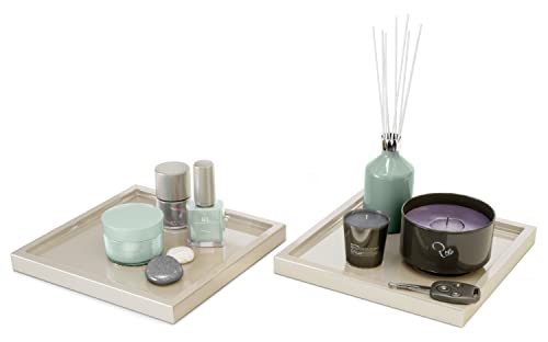 Vladon Dekoschale Maya, Made in Germany, moderne Dekorationsschale eckig, Sandgrau Hochglanz, 2er-Set (20 x 1,8 x 20 cm) von Vladon