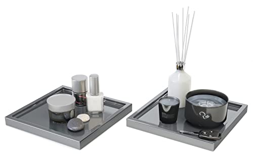 Vladon Dekoschale Maya, Made in Germany, moderne Dekorationsschale eckig, Grau Hochglanz, 2er-Set (20 x 1,8 x 20 cm) von Vladon