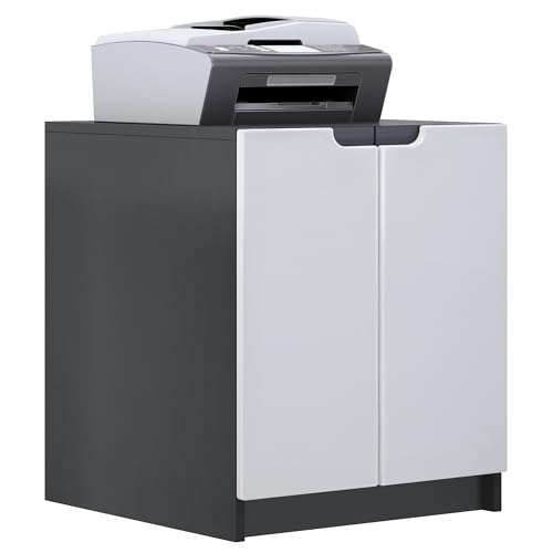 Vladon Druckerkommode Logan, Aktenschrank mit 2 Fächern und 2 Türen, Korpus in Schwarz matt, Fronten in Weiß matt, (51 x 60,5 x 54 cm) von Vladon