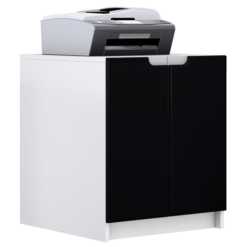 Vladon Druckerkommode Logan, Aktenschrank mit 2 Fächern und 2 Türen, Korpus in Weiß matt, Fronten in Schwarz matt, (51 x 60,5 x 54 cm) von Vladon