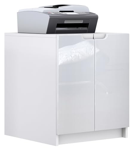 Vladon Druckerkommode Logan, Aktenschrank mit 2 Fächern und 2 Türen, Korpus in Weiß matt, Fronten in Weiß Hochglanz, (51 x 60,5 x 54 cm) von Vladon