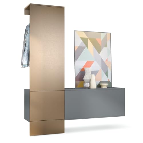 Vladon Garderobe Carlton Set 4, Made in Germany, Wandgarderobe aus Deko-Paneel & Hängeschrank für Schuhe, Anthrazit matt/Bronze Optik (156,5 x 193 x 35 cm) von Vladon