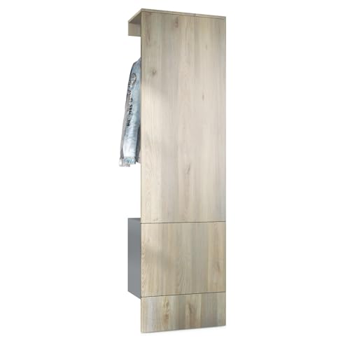 Vladon Garderobe Carlton Set 5, Made in Germany, Wandgarderobe aus Flur-Paneel mit Kleiderstange & Wandschrank, Anthrazit matt/Eiche Nordic (52 x 193 x 35 cm) von Vladon