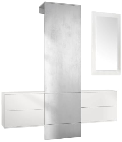Vladon Garderobe Wandgarderobe Carlton Set 3, Made in Germany, Korpus in Weiß matt/Paneel in Beton Oxid Optik von Vladon