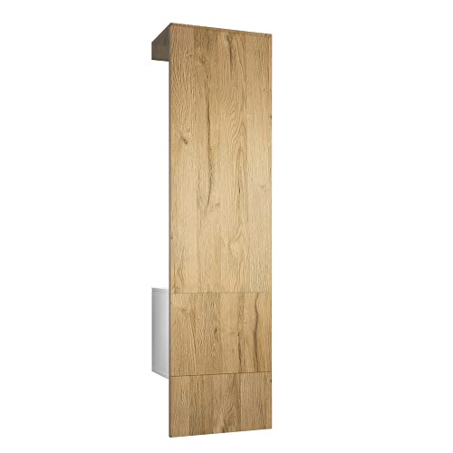 Vladon Garderobe Carlton Set 5, Made in Germany, Garderobenset bestehend aus 1 Garderobenpaneel mit integrierter Tür und 1 Kleiderstange, Weiß matt/Eiche Natur (52 x 193 x 35 cm) von Vladon