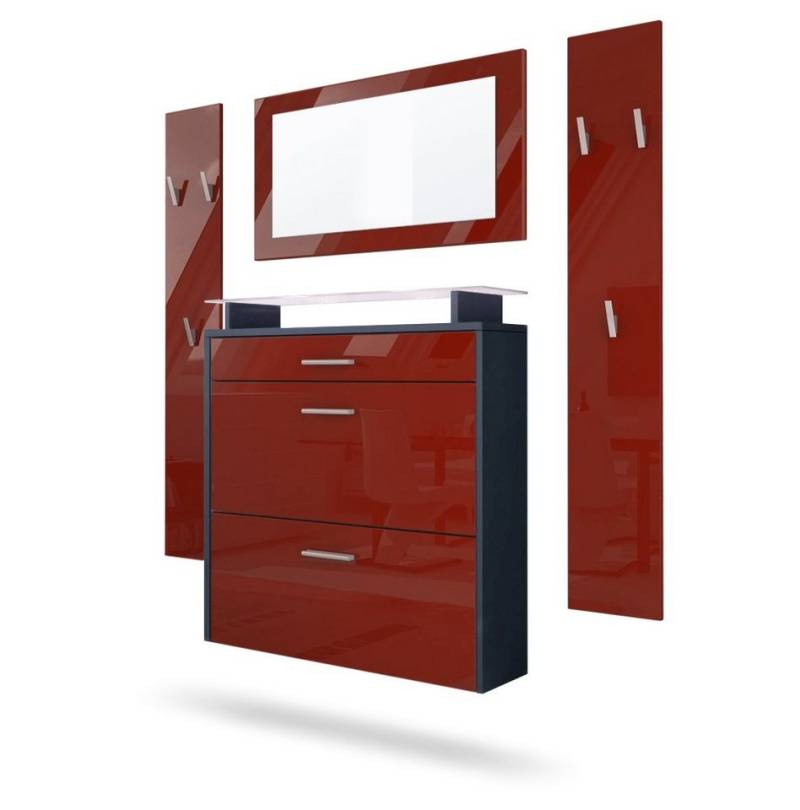 Vladon Garderoben-Set Malea, (Garderobenset bestehend aus 1 Hängeschuhschrank, 1 Wandspiegel und 2 Garderobenpaneele), Anthrazit matt/Bordeaux Hochglanz, inkl. LED-Beleuchtung weiß von Vladon